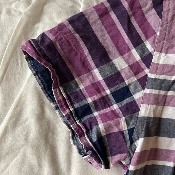 Tommy Hilfiger Purple Plaid Slim Fit Short-Sleeved Men's Button Down Shirt - Picture 7 of 9